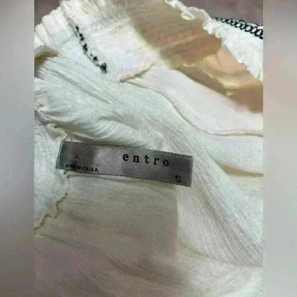 ANTHROPOLOGIE ENTRO BOHO BLUE EMBROIDERED SMOCKED CASUAL DRESS SIZE SMALL - Picture 6 of 6